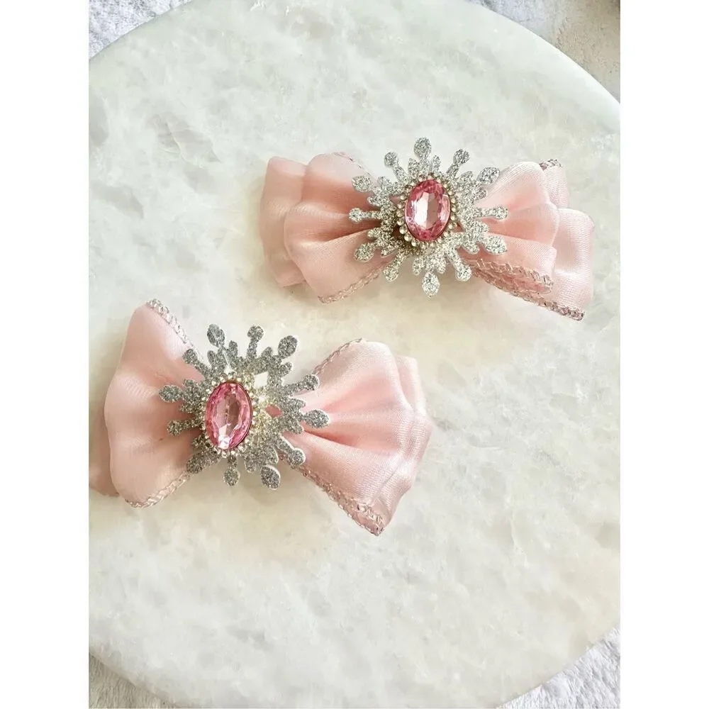 light pink rhinestone sparkly hair bow clips